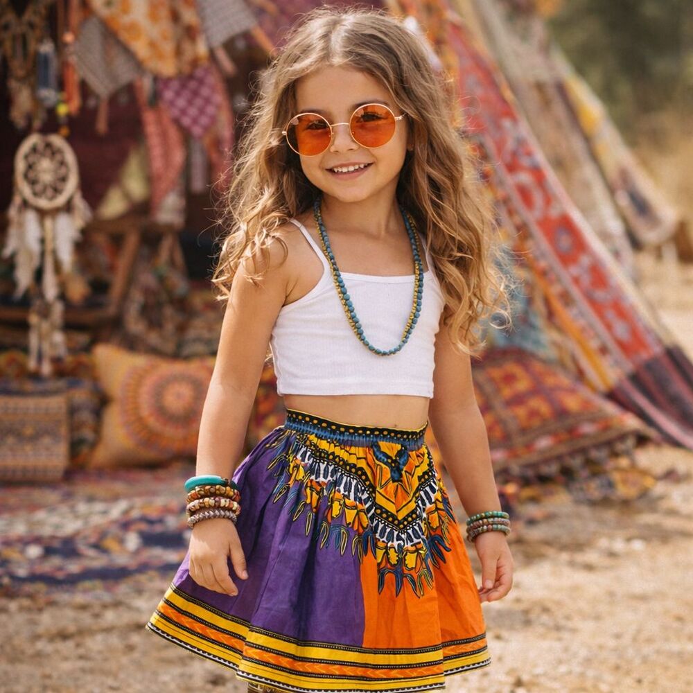 Girls Ankara Dashiki Skirt Kids 5 African Print Zipper Waist Pockets Boho
